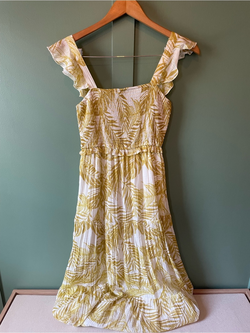 Nanette Lepore Yellow Leaf-Print Maxi Dress